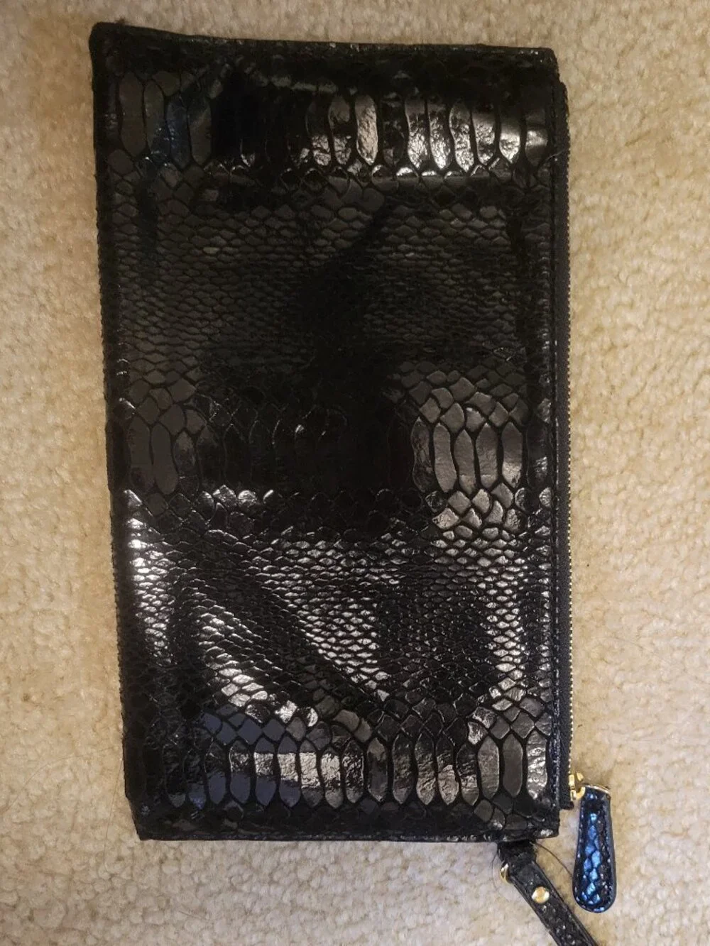 Michael Kors Faux Snakeskin Patant Wristlet Black